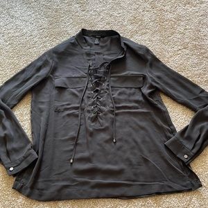Olive chiffon long sleeve blouse